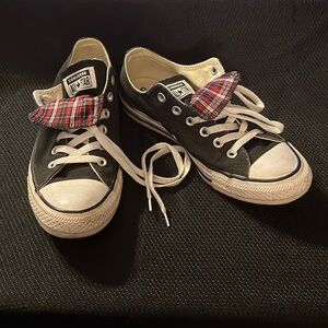Converse All Star,  Women’s size 9, double tongue, black, red and white plaid.